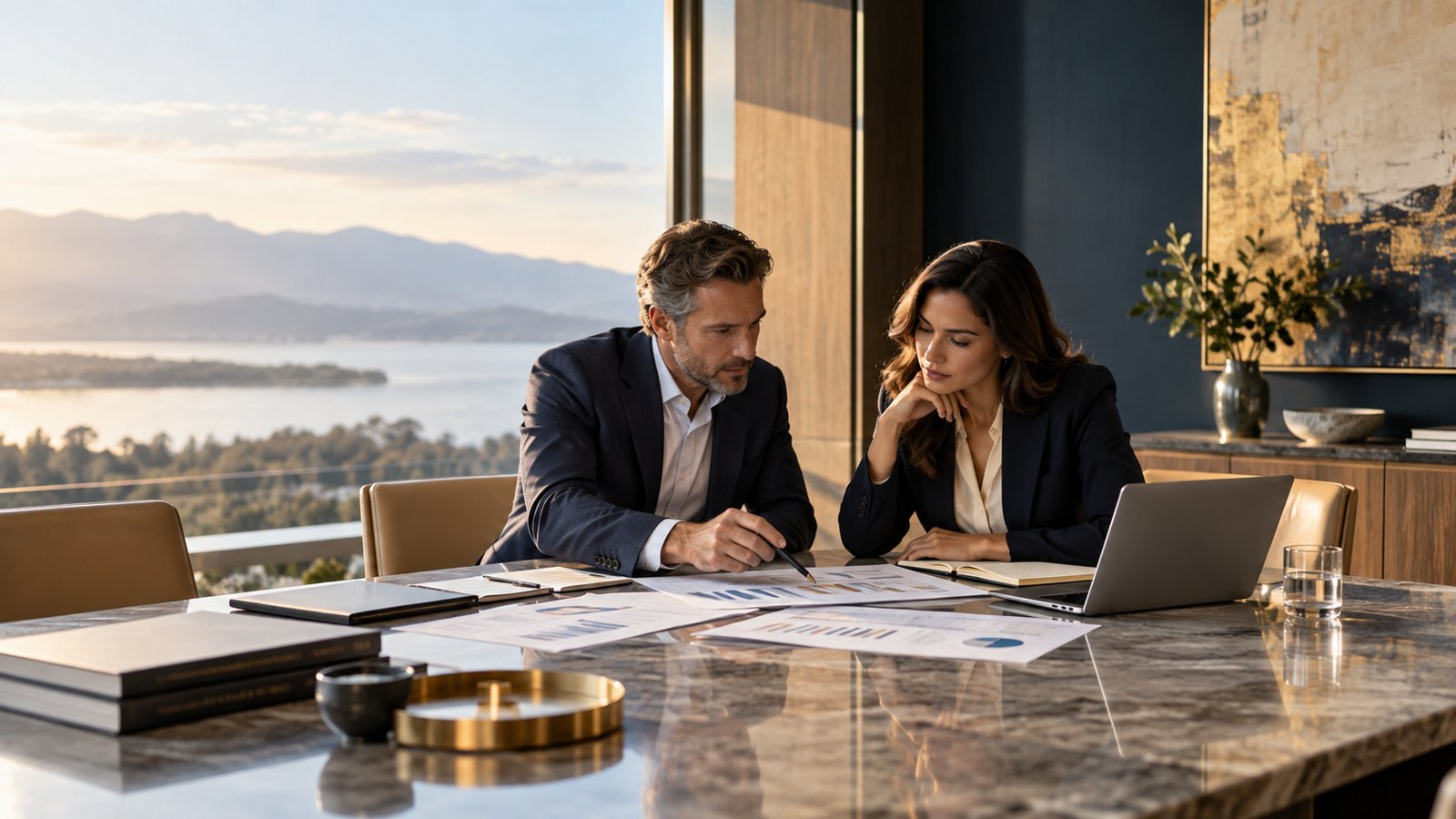 Analysts reviewing financial documents