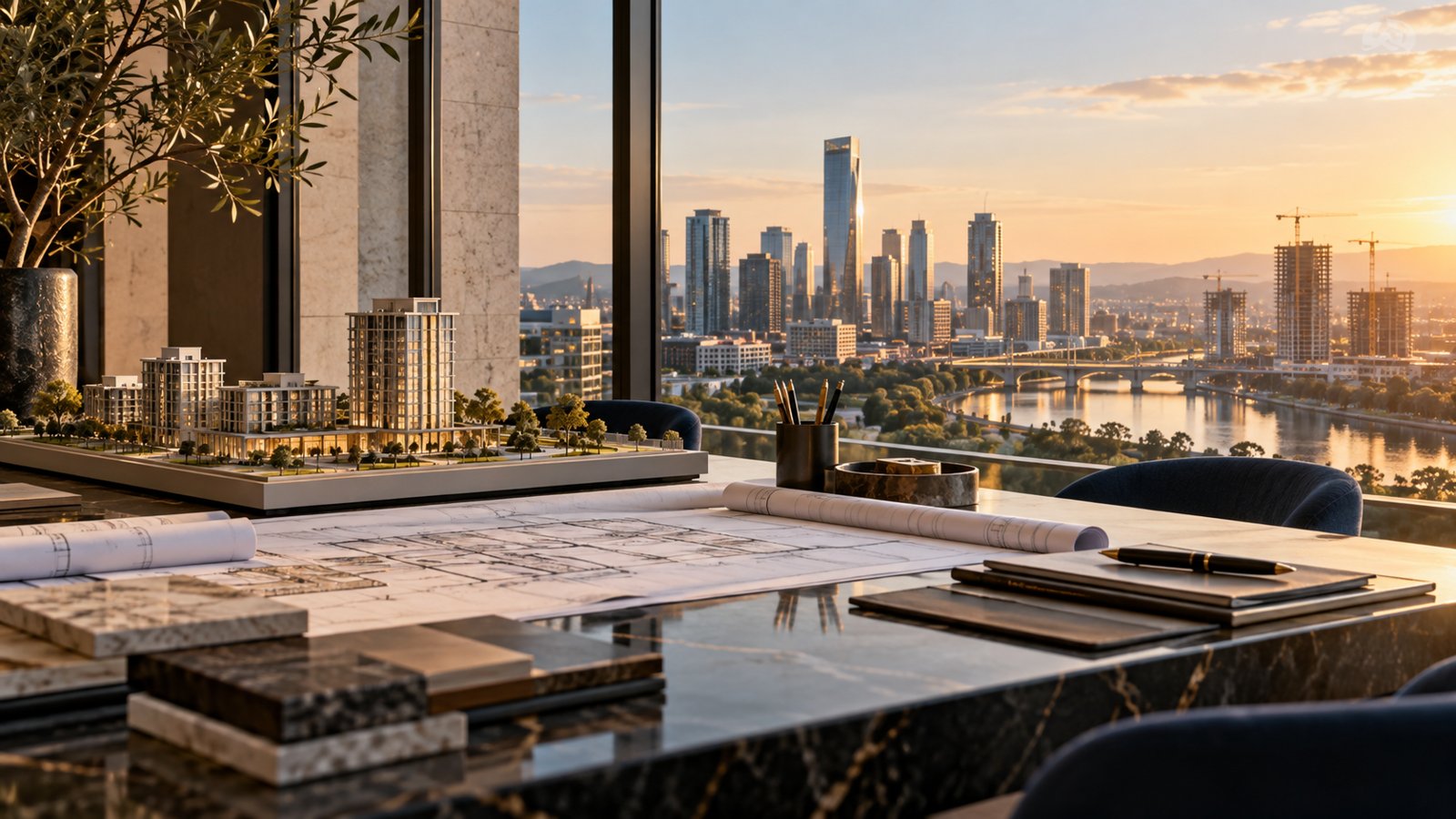 Architectural model and development drawings