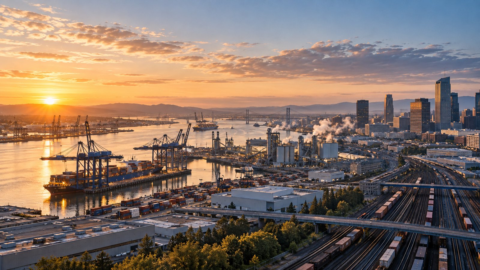 Port, manufacturing, rail and business district