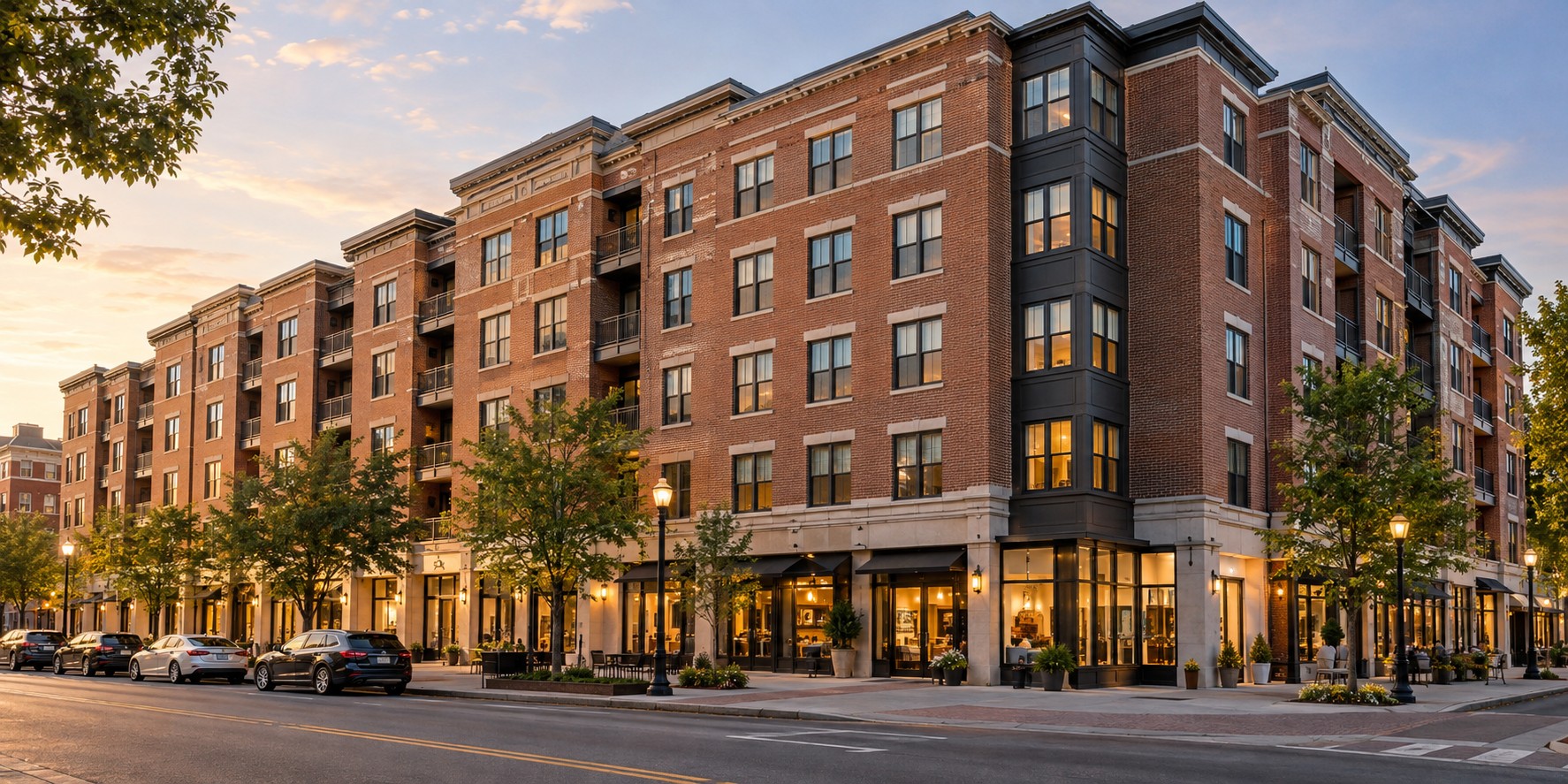 Mixed-use rental building in a northeastern American town